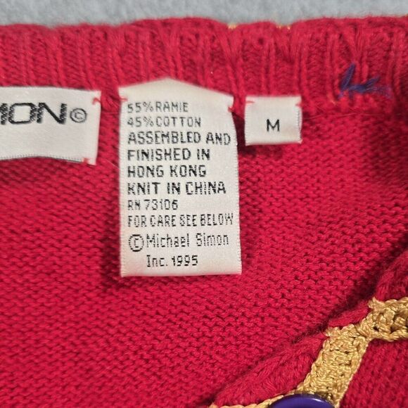 Vtg 1996 Michael Simon Christmas Sweater Size Medium Red Nutcracker Flawed - Picture 7 of 12